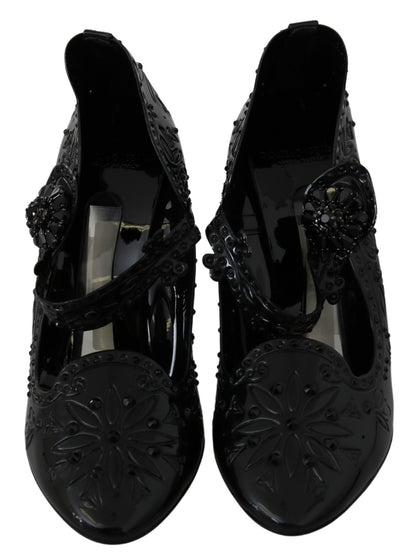 Chaussures à talons Cendrillon Dolce & Gabbana noires à fleurs et cristaux