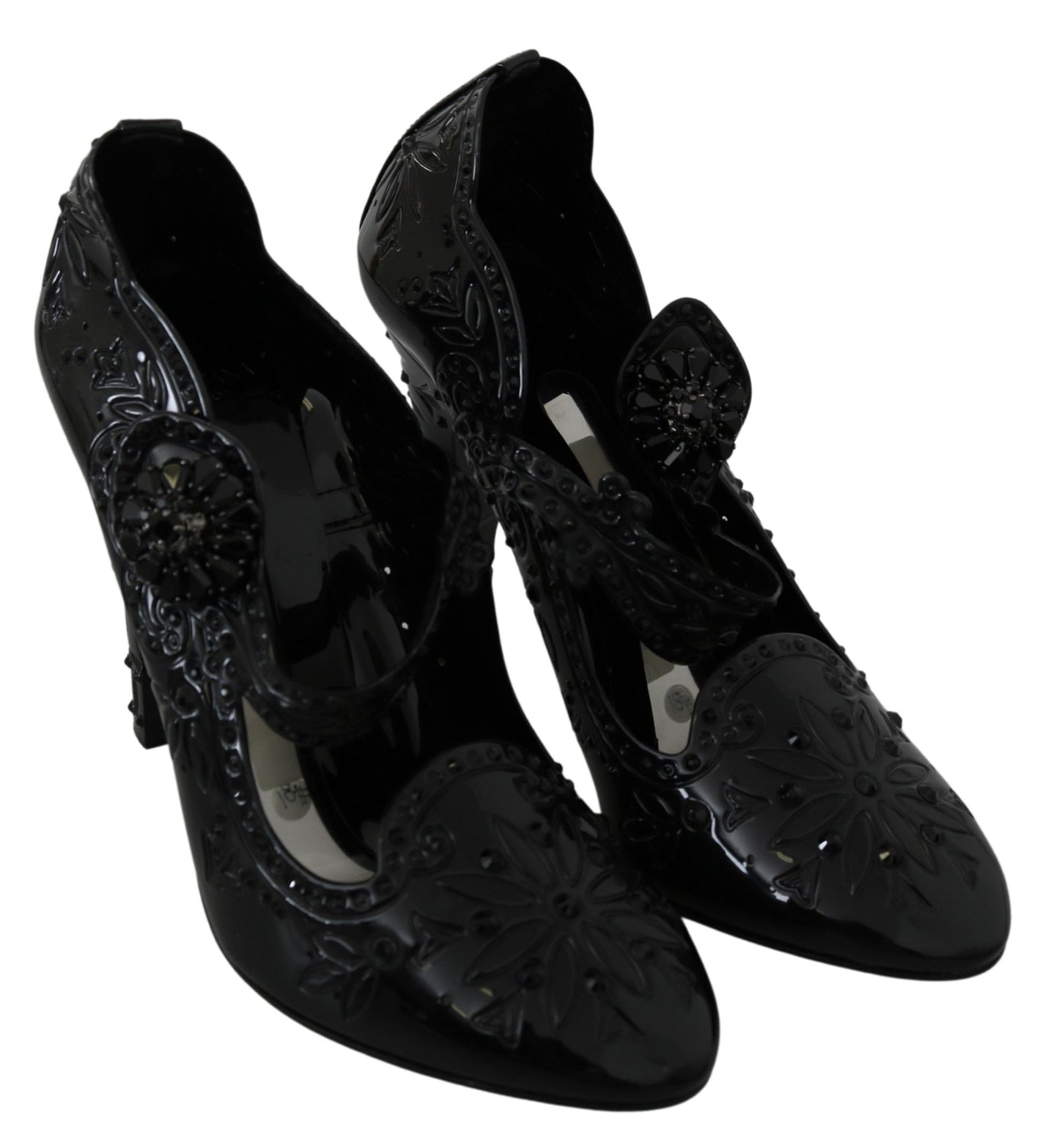 Chaussures à talons Cendrillon Dolce & Gabbana noires à fleurs et cristaux