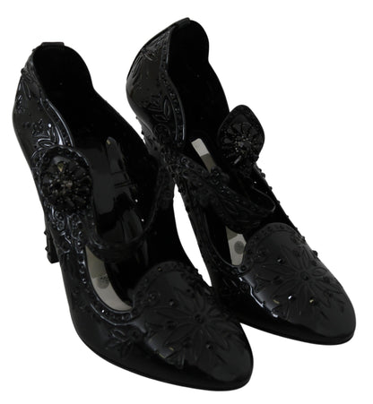 Chaussures à talons Cendrillon Dolce & Gabbana noires à fleurs et cristaux