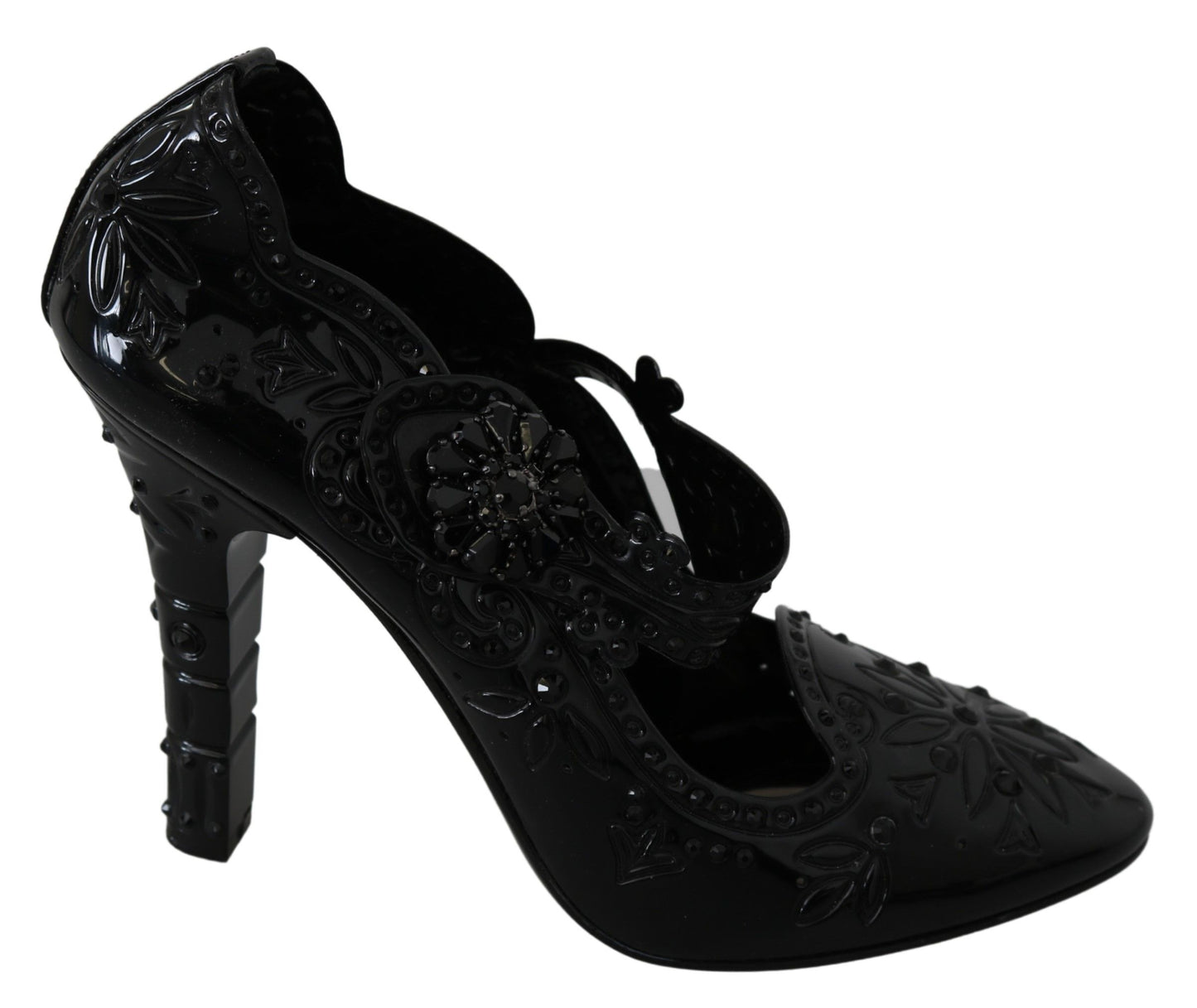 Chaussures à talons Cendrillon Dolce & Gabbana noires à fleurs et cristaux