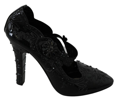Chaussures à talons Cendrillon Dolce & Gabbana noires à fleurs et cristaux