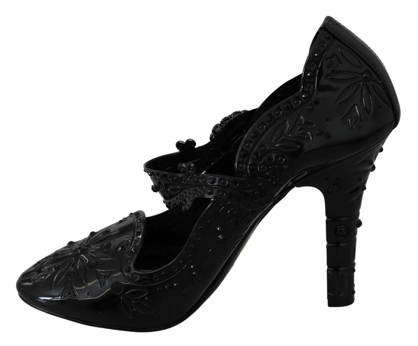Chaussures à talons Cendrillon Dolce & Gabbana noires à fleurs et cristaux