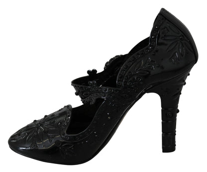 Chaussures à talons Cendrillon Dolce & Gabbana noires à fleurs et cristaux
