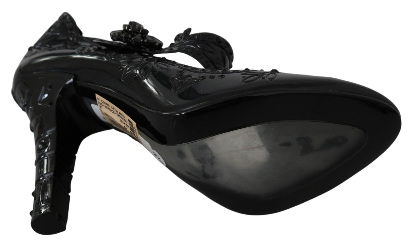 Chaussures à talons Cendrillon Dolce & Gabbana noires à fleurs et cristaux