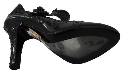 Chaussures à talons Cendrillon Dolce & Gabbana noires à fleurs et cristaux