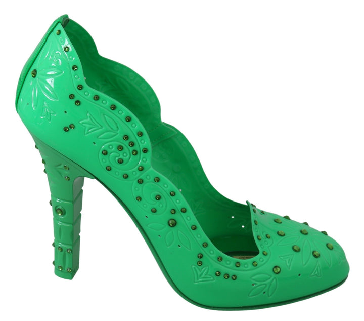 Chaussures à talons Cendrillon fleuris en cristal vert Dolce & Gabbana