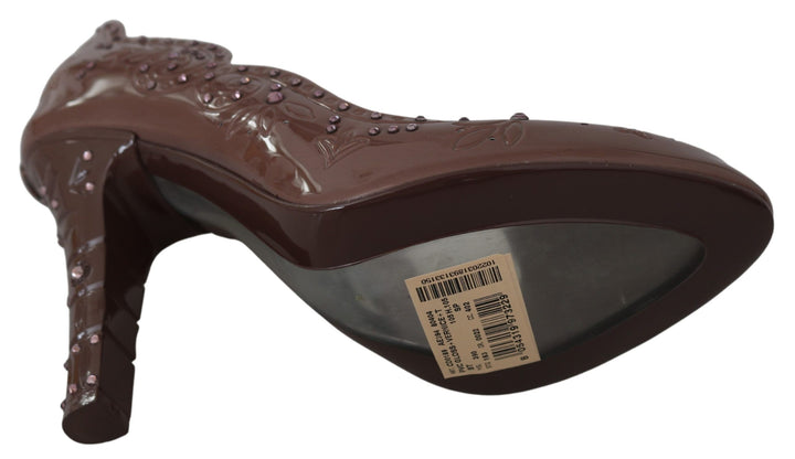 Escarpins Cendrillon Dolce & Gabbana marron à fleurs et cristaux