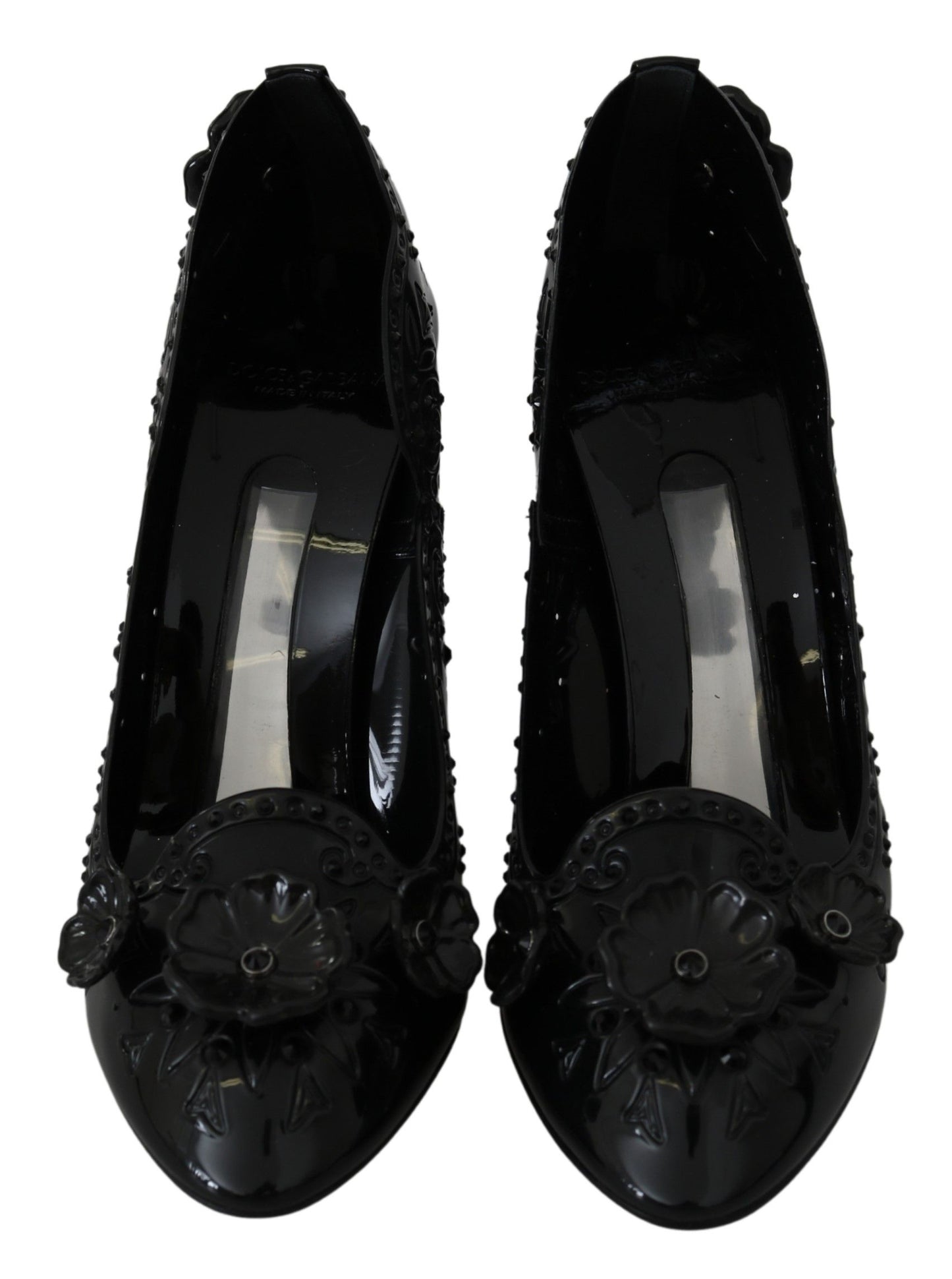 Chaussures à talons Cendrillon Dolce & Gabbana noires à fleurs et cristaux