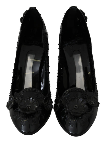 Chaussures à talons Cendrillon Dolce & Gabbana noires à fleurs et cristaux