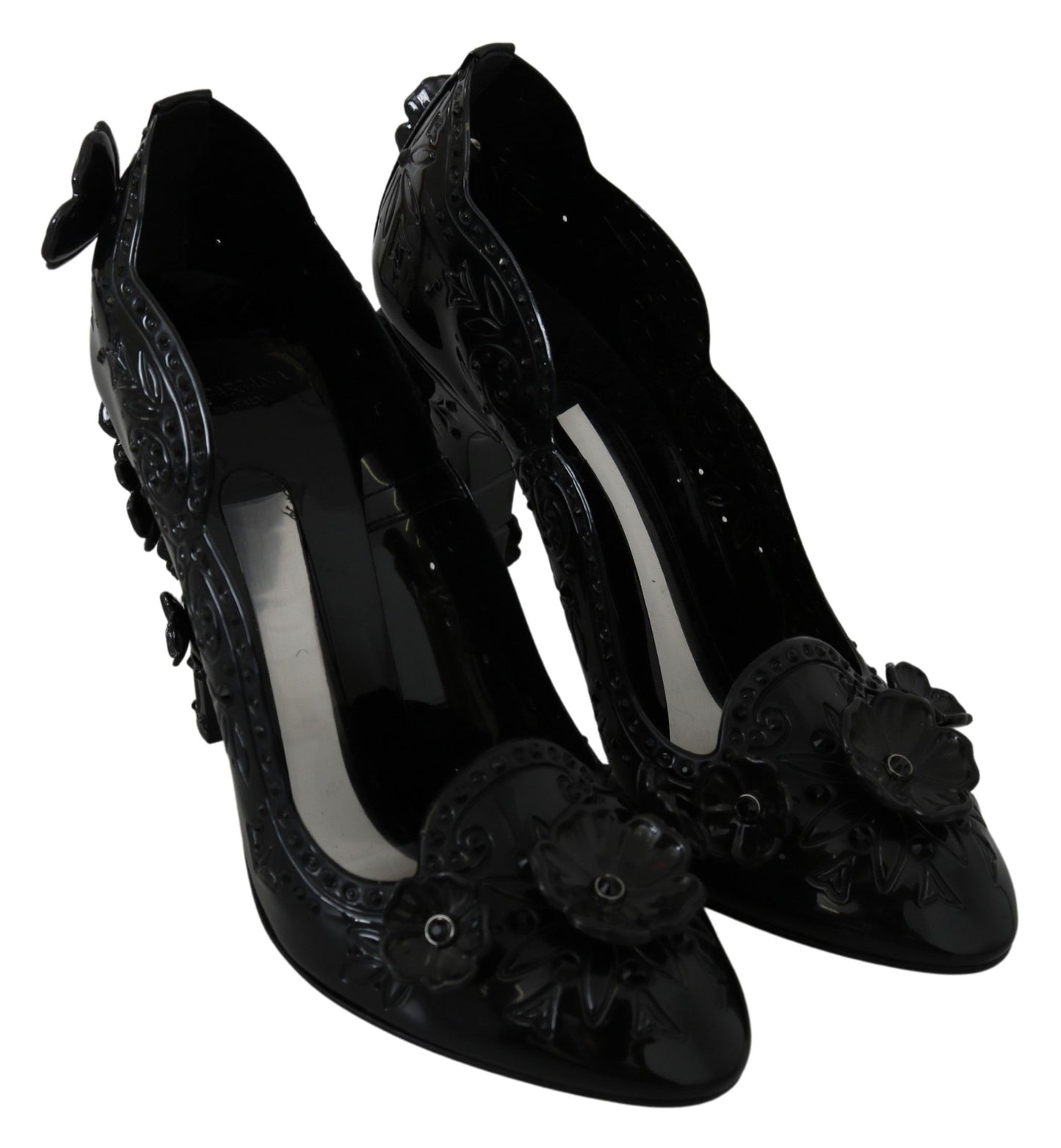 Chaussures à talons Cendrillon Dolce & Gabbana noires à fleurs et cristaux