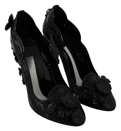 Chaussures à talons Cendrillon Dolce & Gabbana noires à fleurs et cristaux