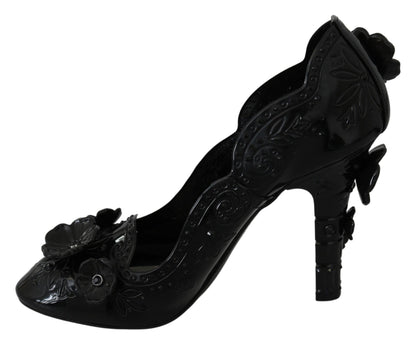 Chaussures à talons Cendrillon Dolce & Gabbana noires à fleurs et cristaux