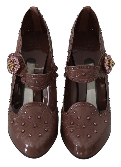 Chaussures à talons Cendrillon en cristal fleuri marron Dolce & Gabbana