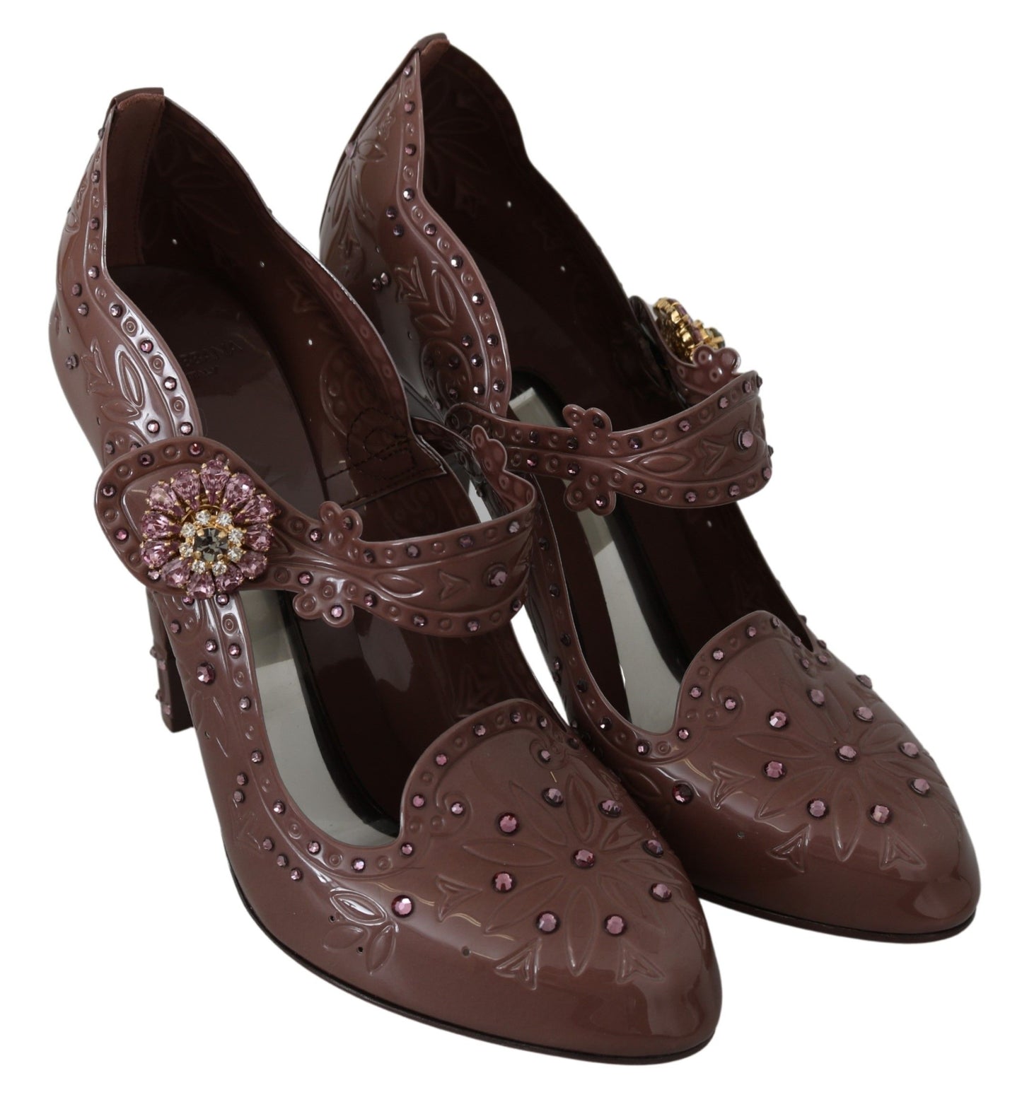 Chaussures à talons Cendrillon en cristal fleuri marron Dolce & Gabbana