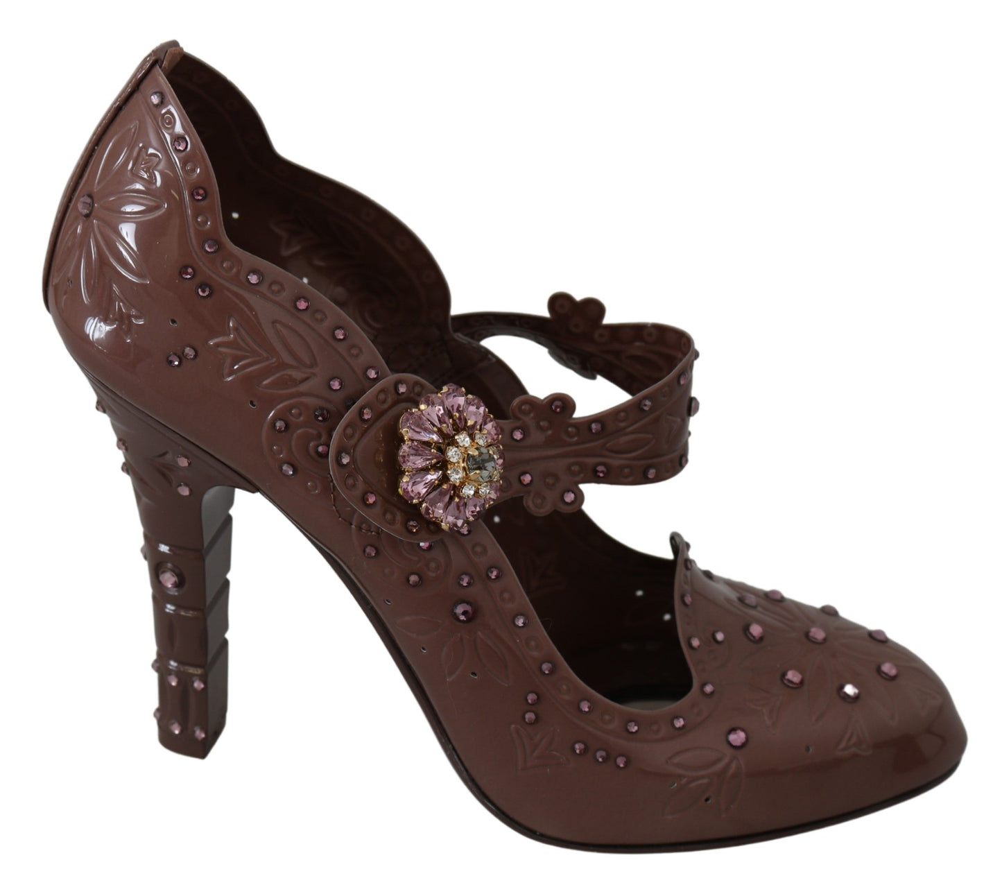 Chaussures à talons Cendrillon en cristal fleuri marron Dolce & Gabbana