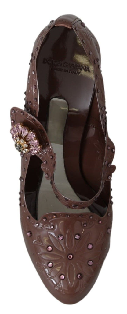 Chaussures à talons Cendrillon en cristal fleuri marron Dolce & Gabbana