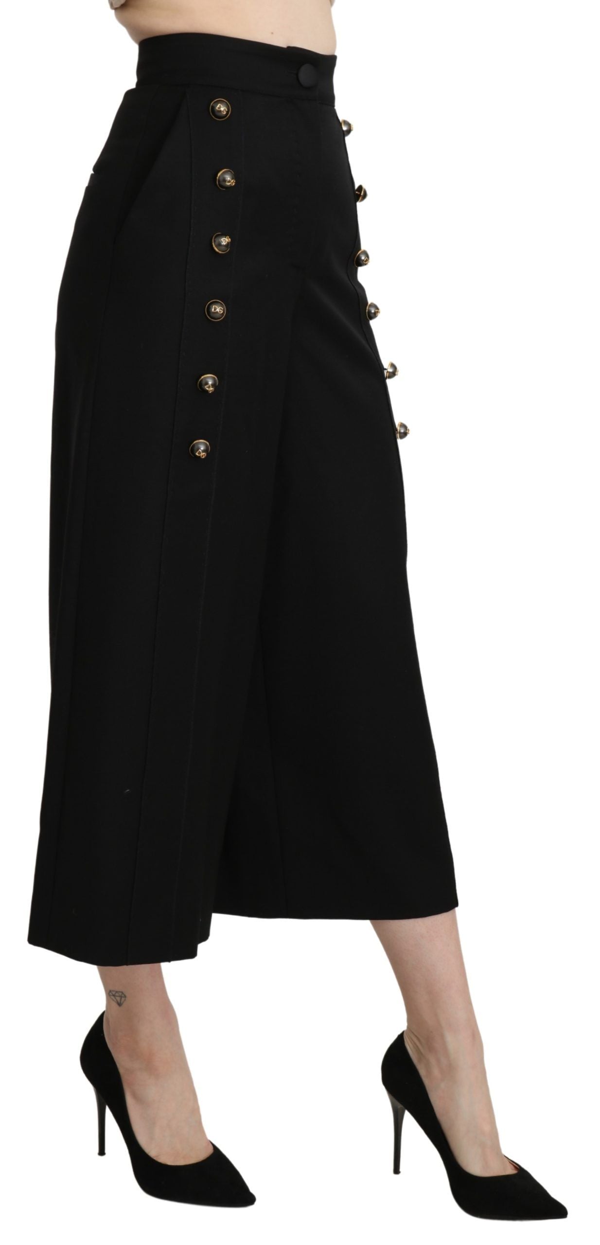Pantalon Capri Large en Laine Noire Dolce & Gabbana