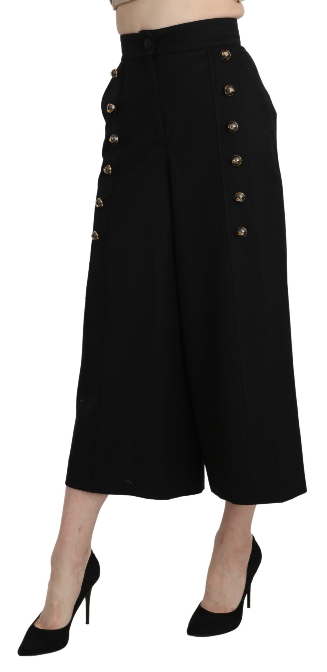 Pantalon Capri Large en Laine Noire Dolce & Gabbana