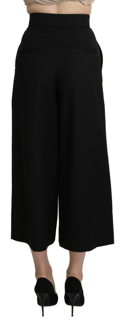 Pantalon Capri Large en Laine Noire Dolce & Gabbana