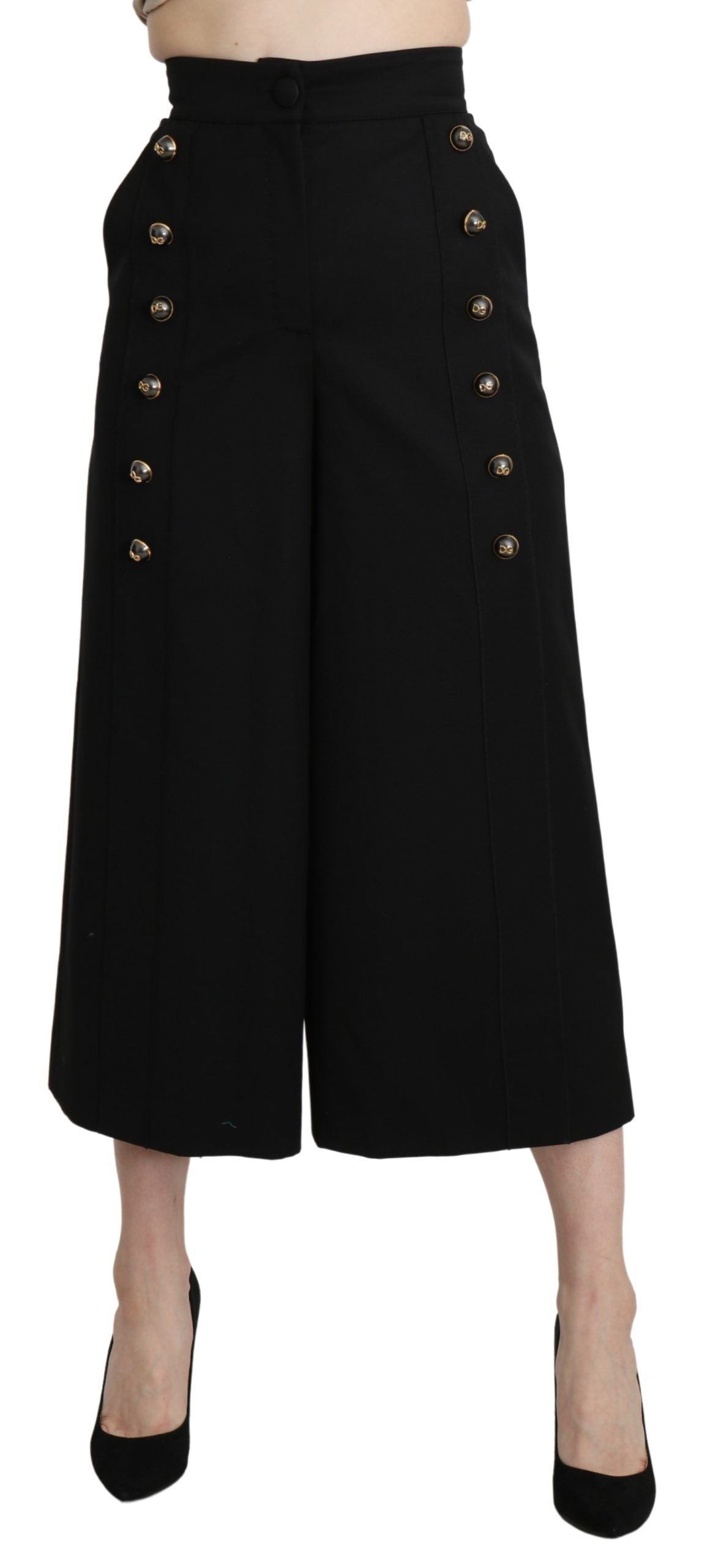 Pantalon Capri Large en Laine Noire Dolce & Gabbana