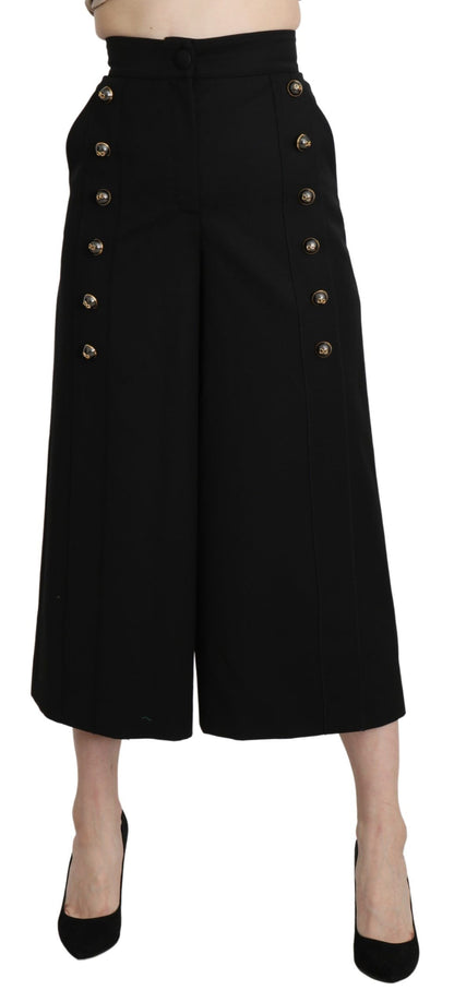Pantalon Capri Large en Laine Noire Dolce & Gabbana