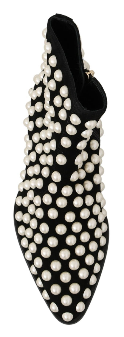 Botines Dolce & Gabbana de Ante Negro con Perlas