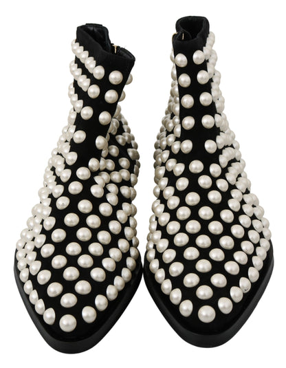 Botines Dolce & Gabbana de Ante Negro con Perlas