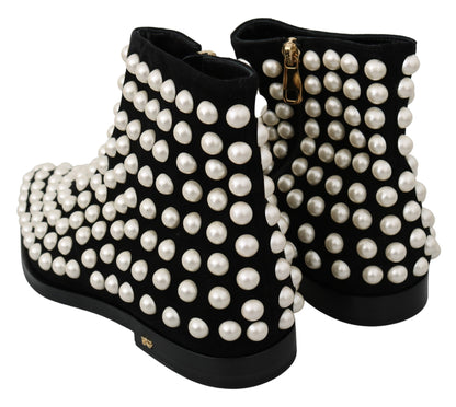 Botines Dolce & Gabbana de Ante Negro con Perlas
