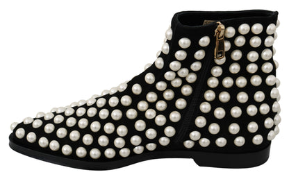 Botines Dolce & Gabbana de Ante Negro con Perlas