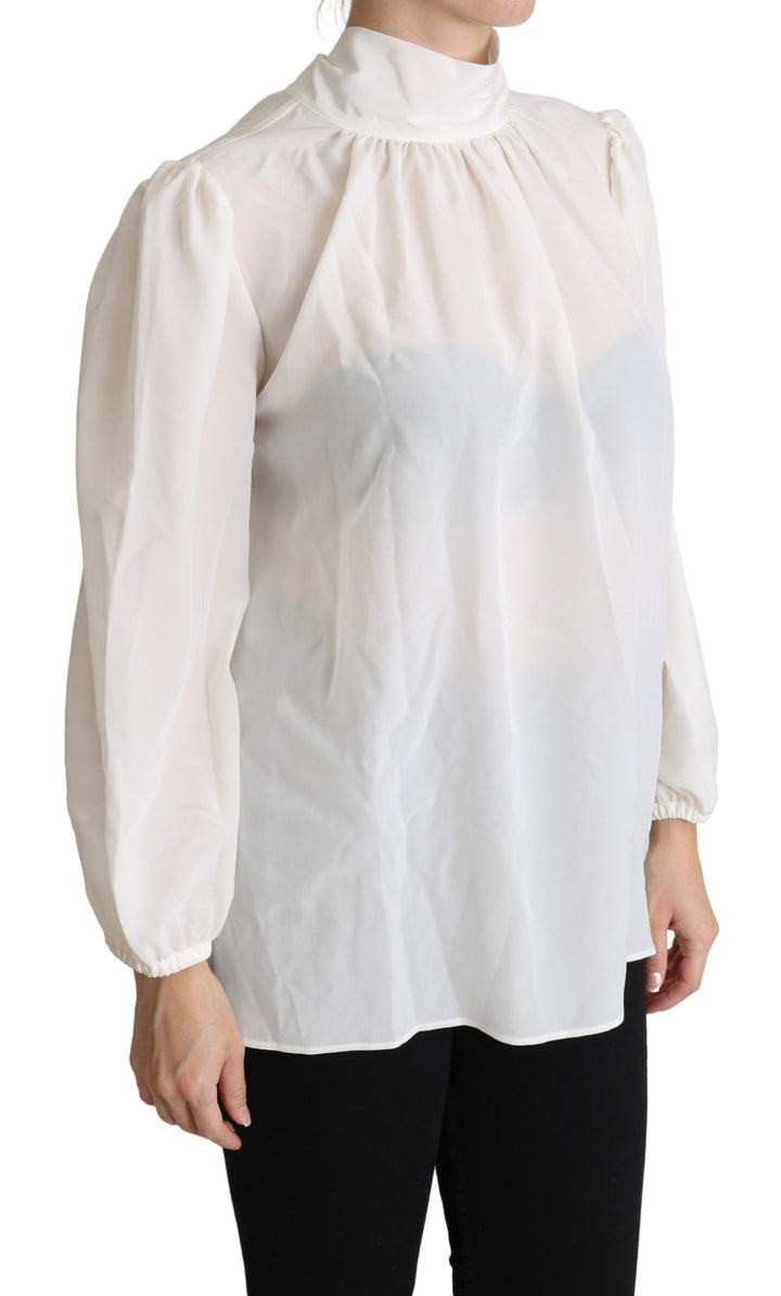 Blusa de manga larga de seda blanca con lazo pussy-bow de Dolce & Gabbana