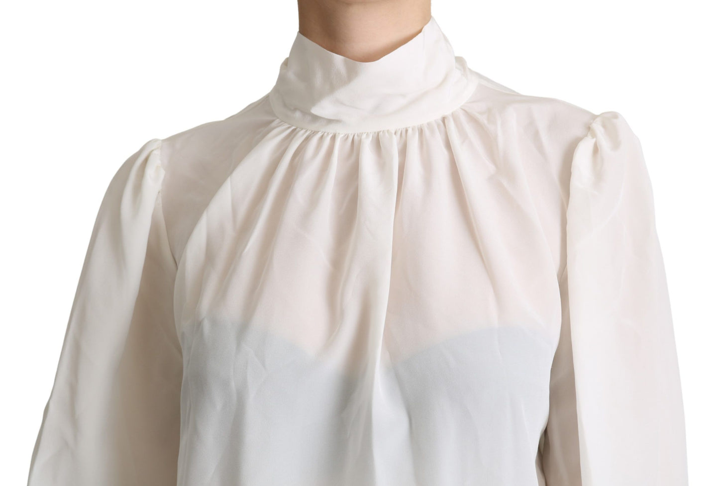 Chemisier à manches longues en soie blanche avec lavallière Dolce & Gabbana