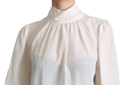 Chemisier à manches longues en soie blanche avec lavallière Dolce & Gabbana