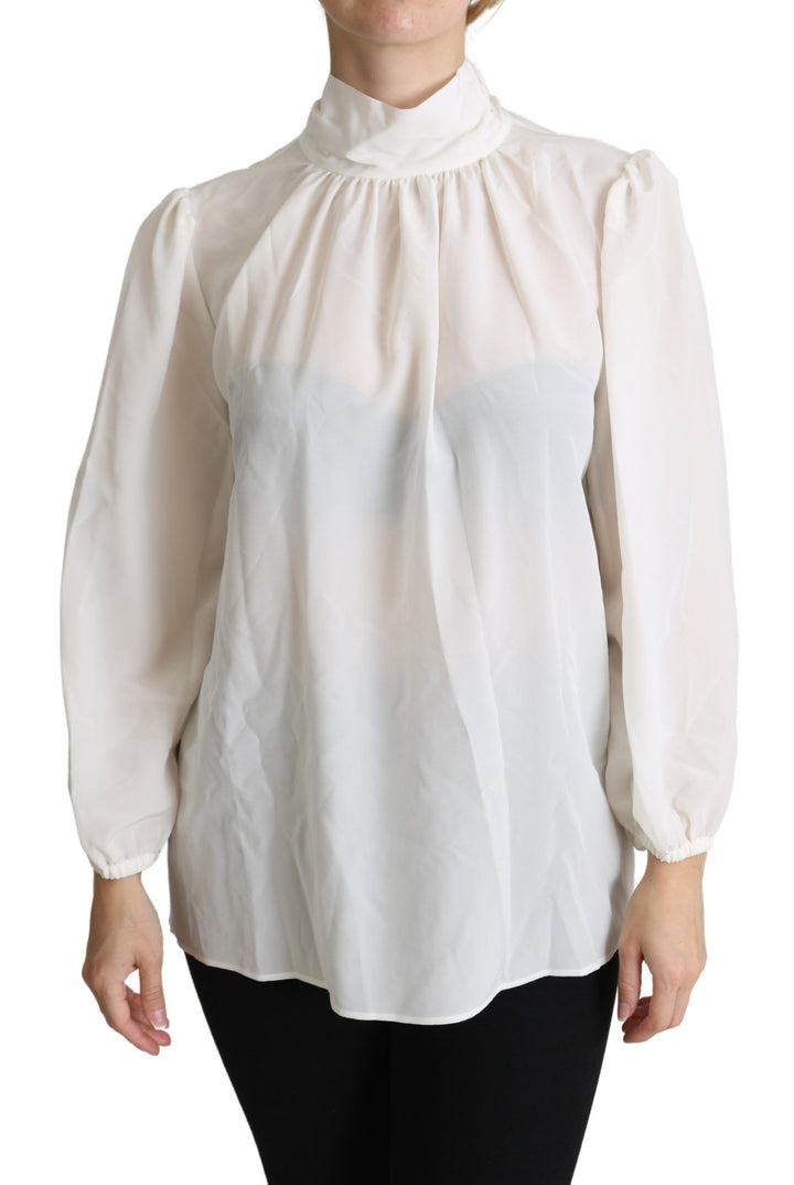 Blusa de manga larga de seda blanca con lazo pussy-bow de Dolce & Gabbana