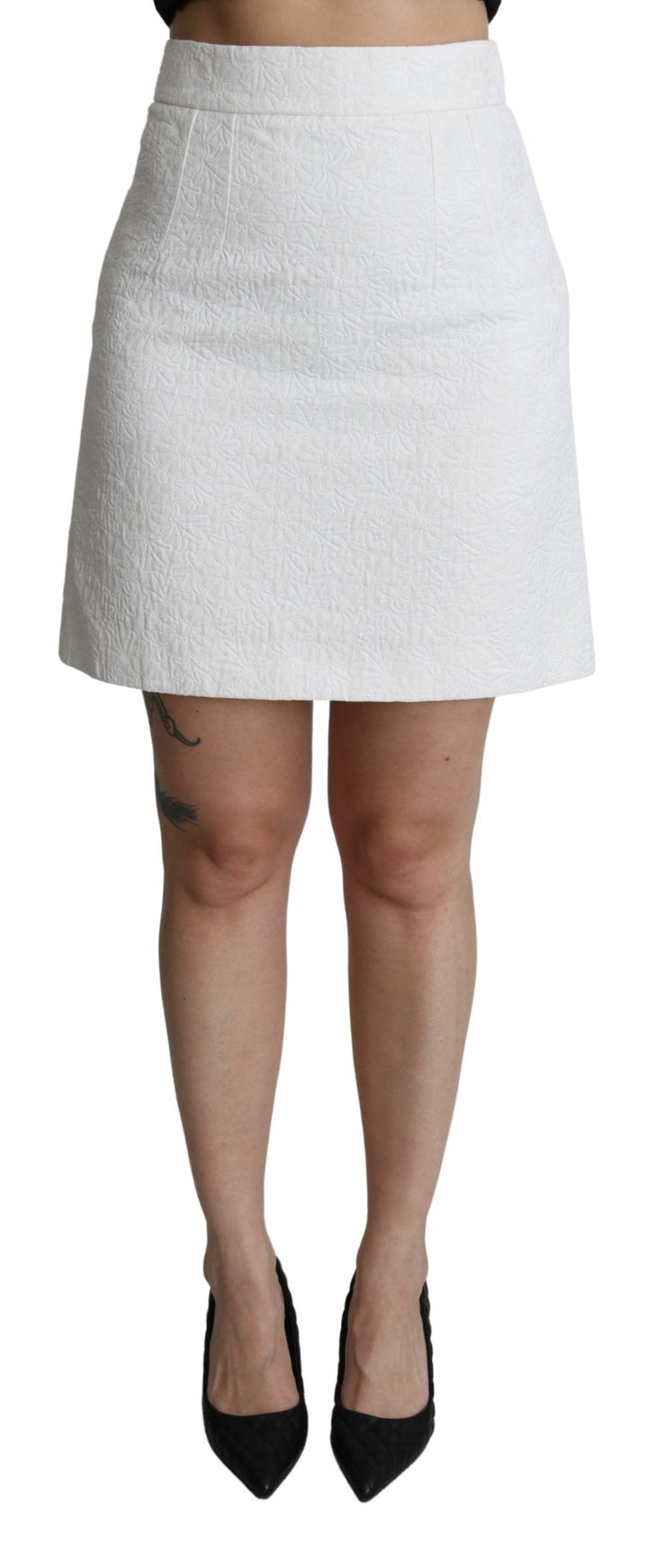 Minifalda de brocado de talle alto con estampado floral blanco de Dolce & Gabbana