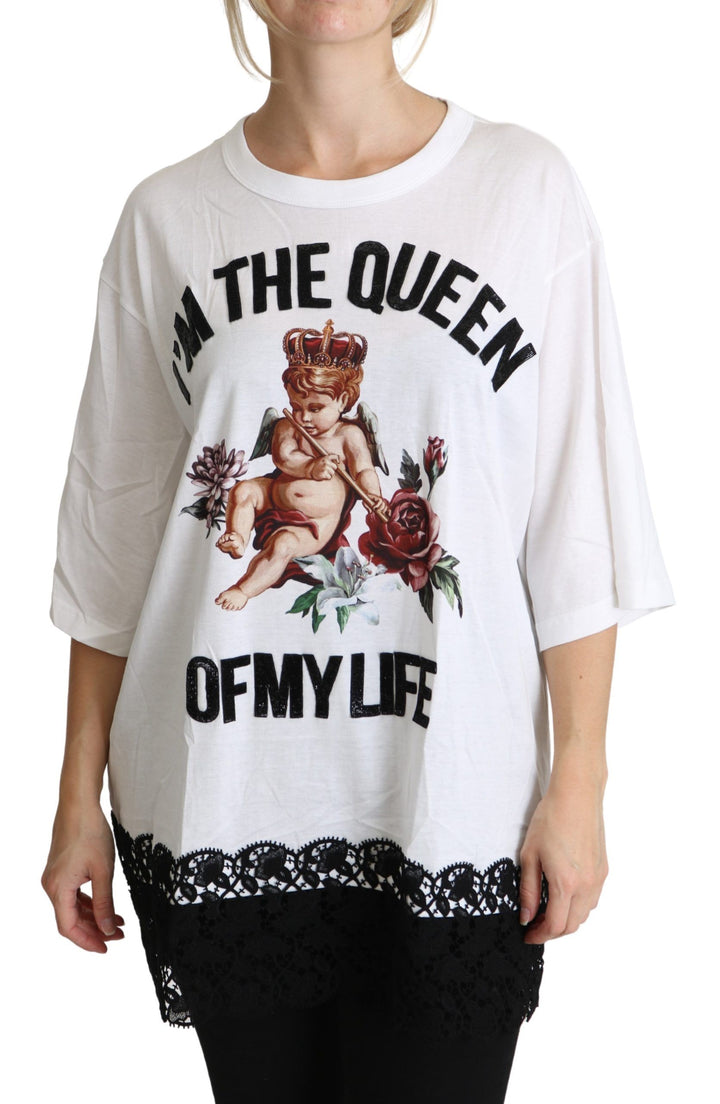 Camiseta de cuello redondo de algodón con estampado de ángel en blanco de Dolce & Gabbana