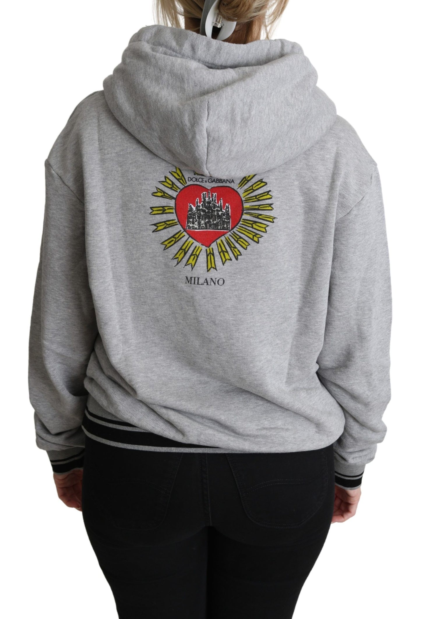 Dolce & Gabbana Pull à Capuche Imprimé Gris avec Logo Exclusif