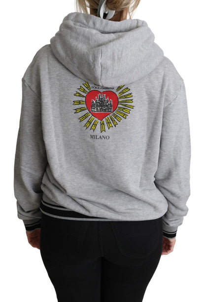 Dolce & Gabbana Pull à Capuche Imprimé Gris avec Logo Exclusif