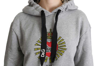 Dolce & Gabbana Pull à Capuche Imprimé Gris avec Logo Exclusif