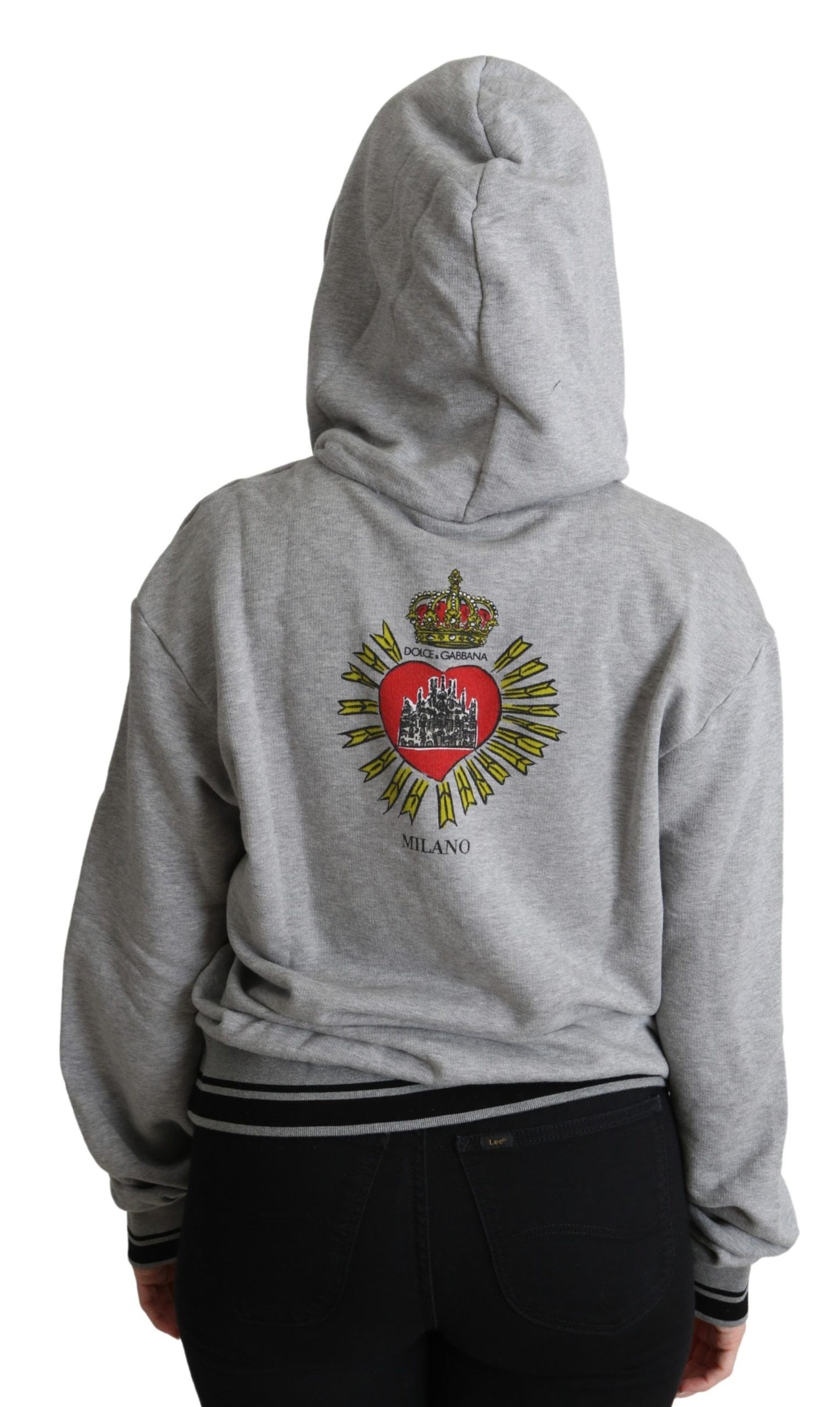 Dolce & Gabbana Pull à Capuche Imprimé Gris avec Logo Exclusif