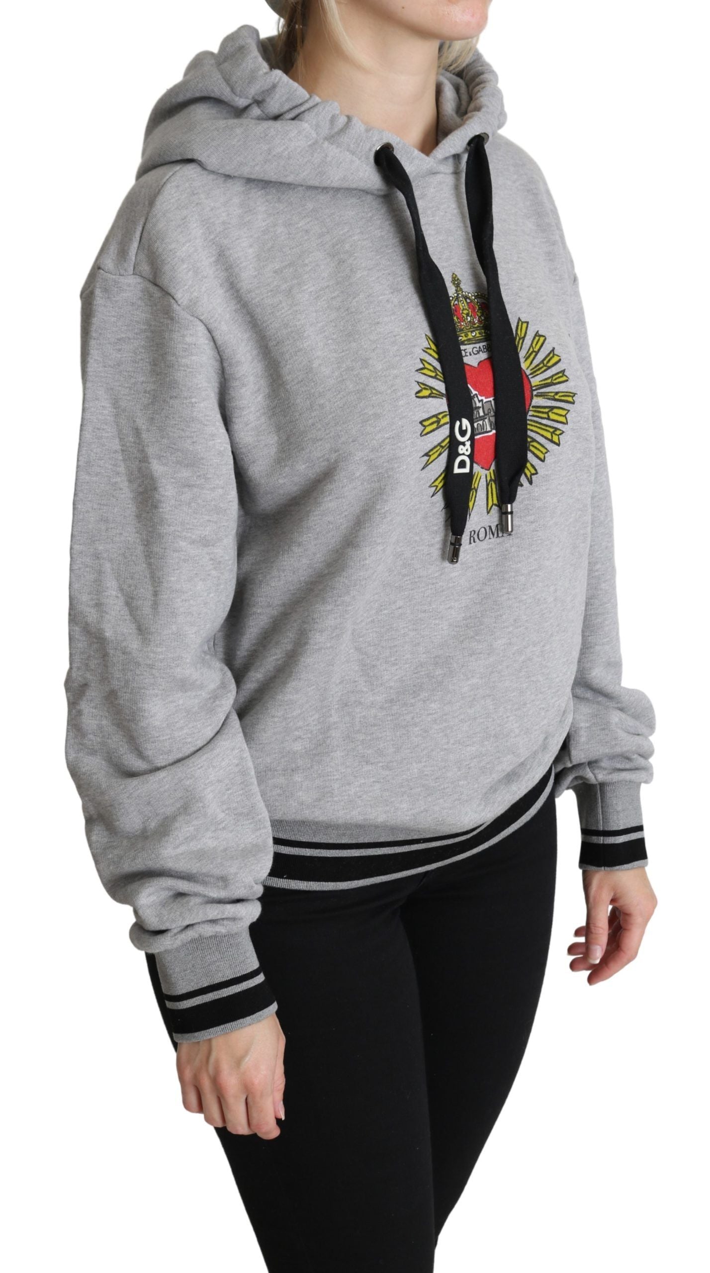 Dolce & Gabbana Pull à Capuche Imprimé Gris avec Logo Exclusif