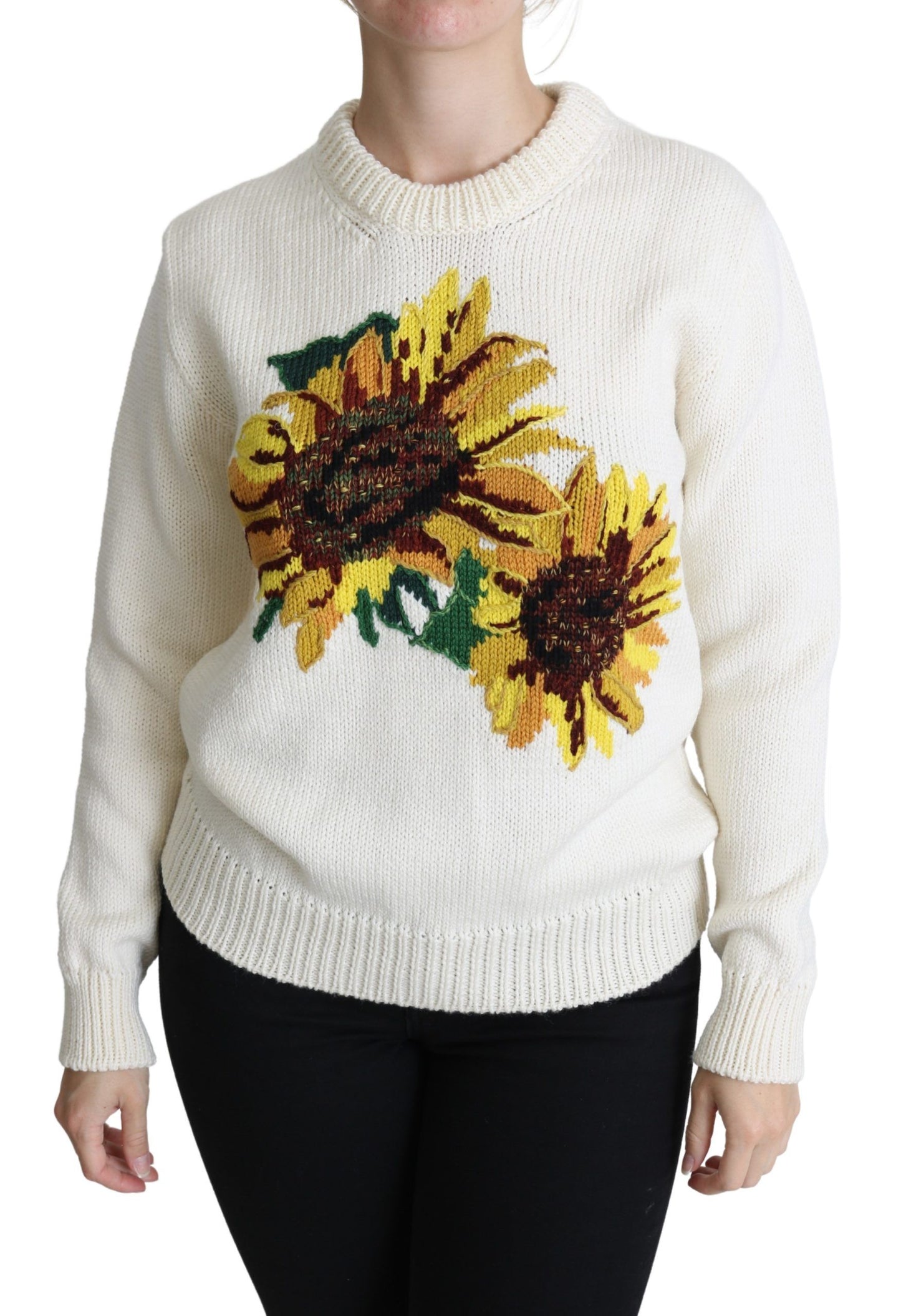 Pull Dolce & Gabbana en laine blanc à motifs floraux et tournesols