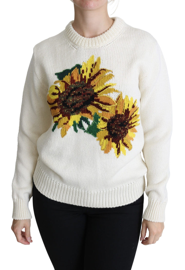 Sudadera de lana floral blanca con girasol de Dolce & Gabbana