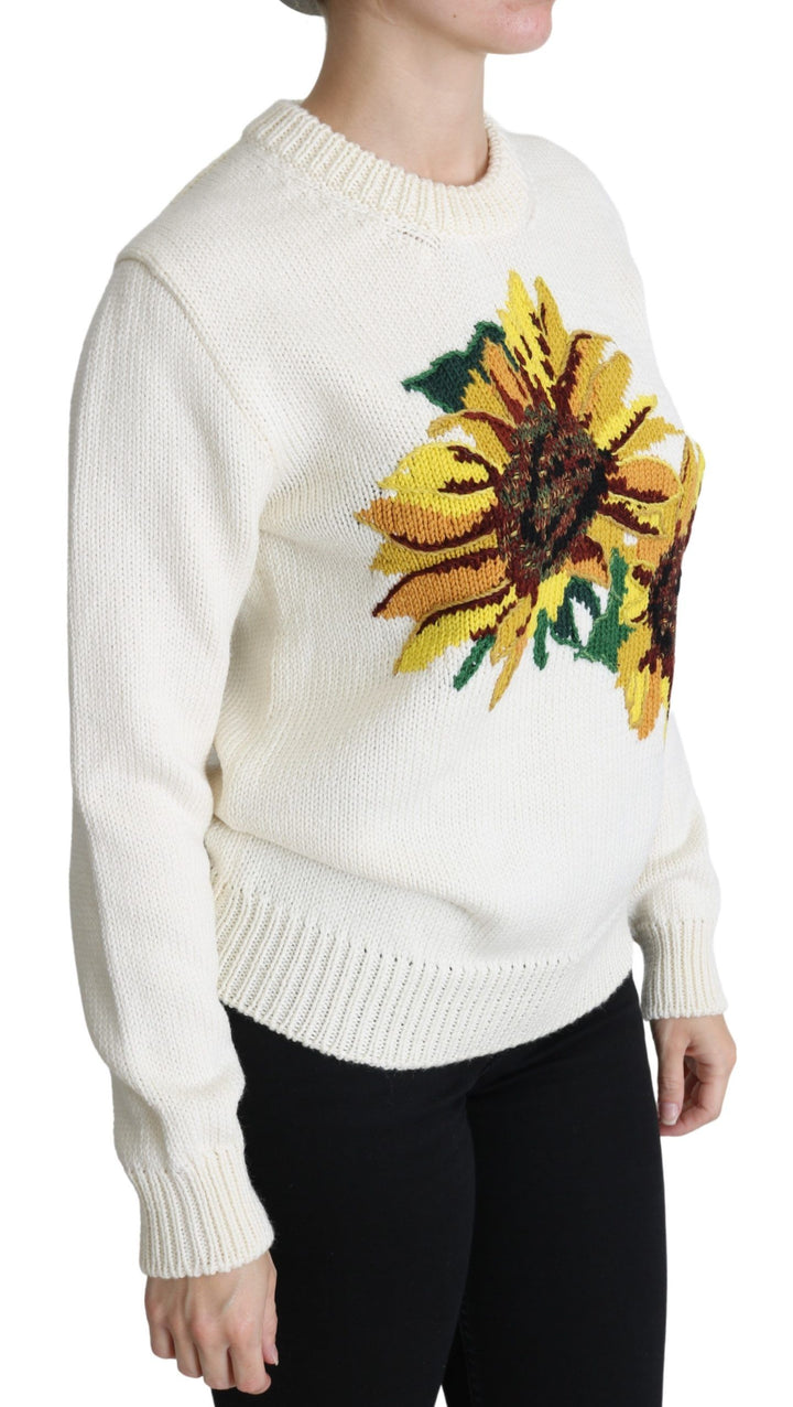 Sudadera de lana floral blanca con girasol de Dolce & Gabbana