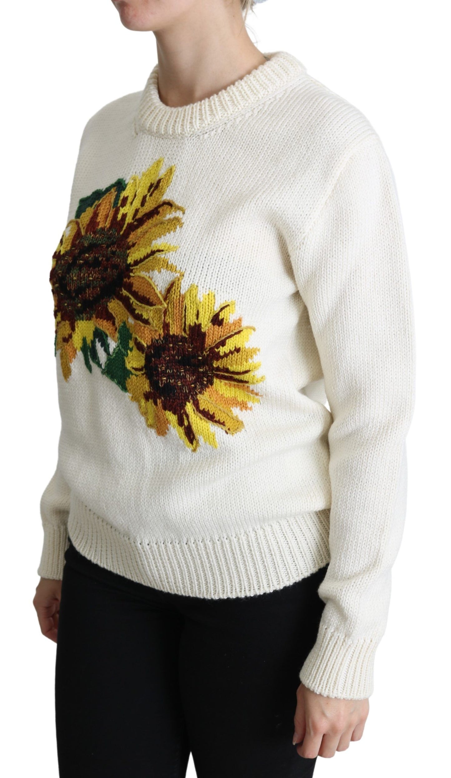 Pull Dolce & Gabbana en laine blanc à motifs floraux et tournesols