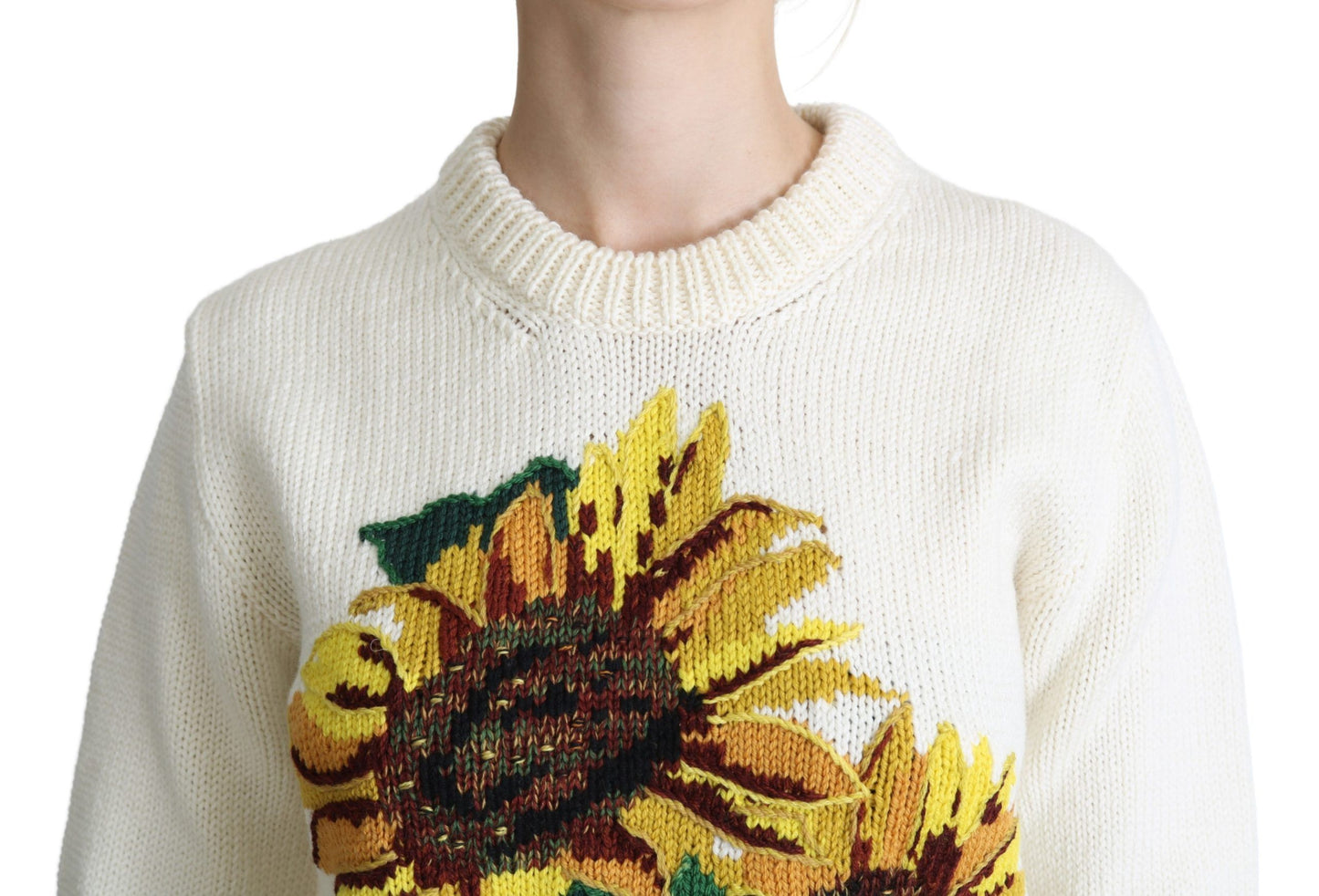 Pull Dolce & Gabbana en laine blanc à motifs floraux et tournesols
