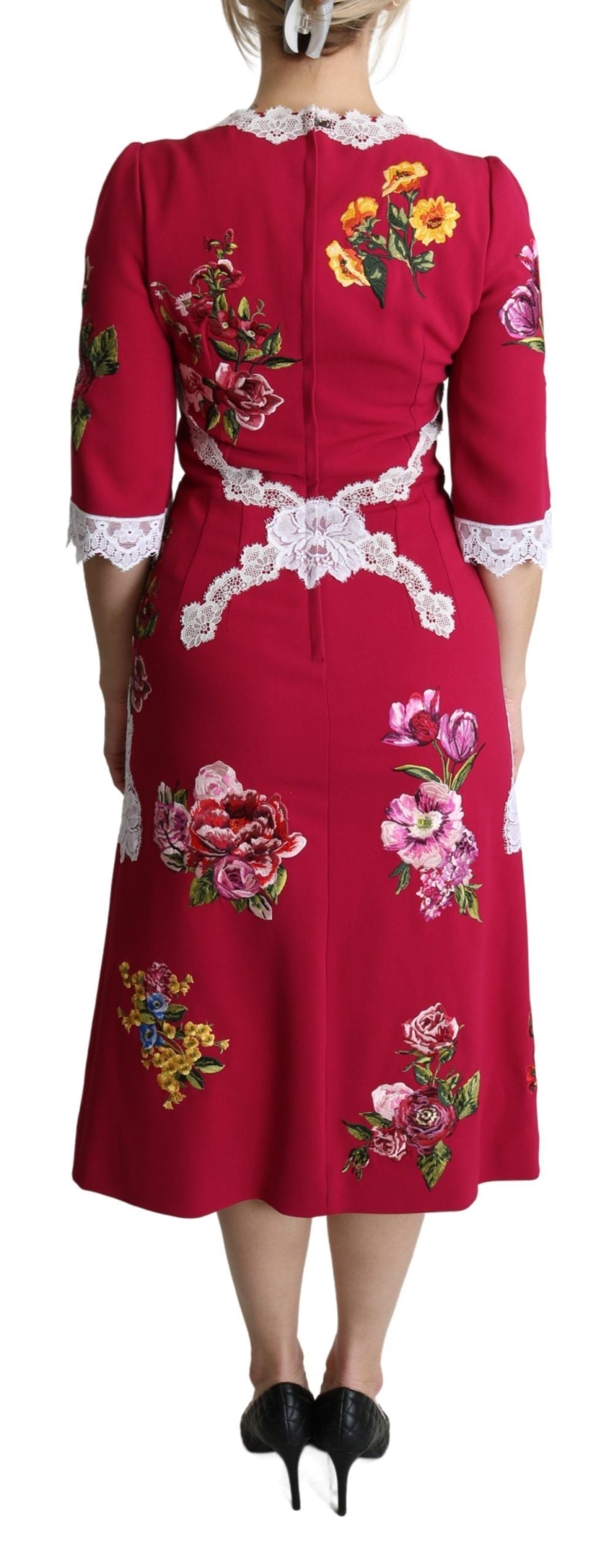 Robe fourreau midi Dolce & Gabbana rouge brodée de fleurs