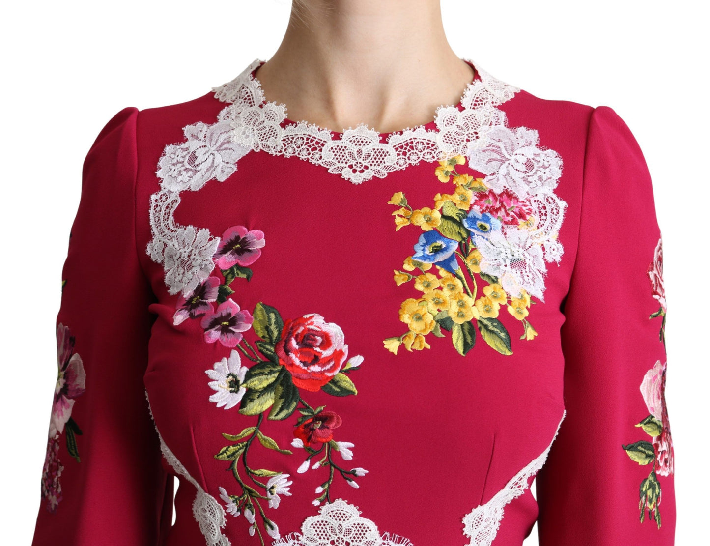 Robe fourreau midi Dolce & Gabbana rouge brodée de fleurs