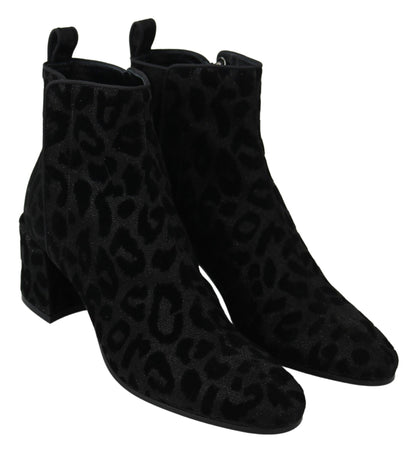 Dolce & Gabbana Bottines courtes léopard noires à fermeture éclair