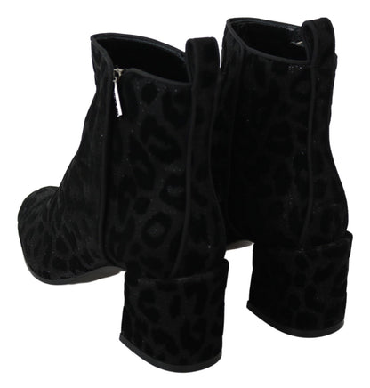 Dolce & Gabbana Bottines courtes léopard noires à fermeture éclair