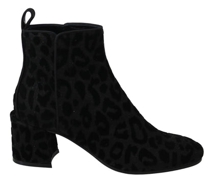 Dolce & Gabbana Bottines courtes léopard noires à fermeture éclair